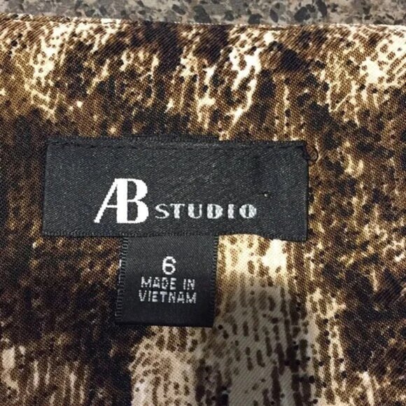 AB Studio Sleeveless Abstract Dress Brown & Black Polyester/Spandex Size 10 - Picture 4 of 6